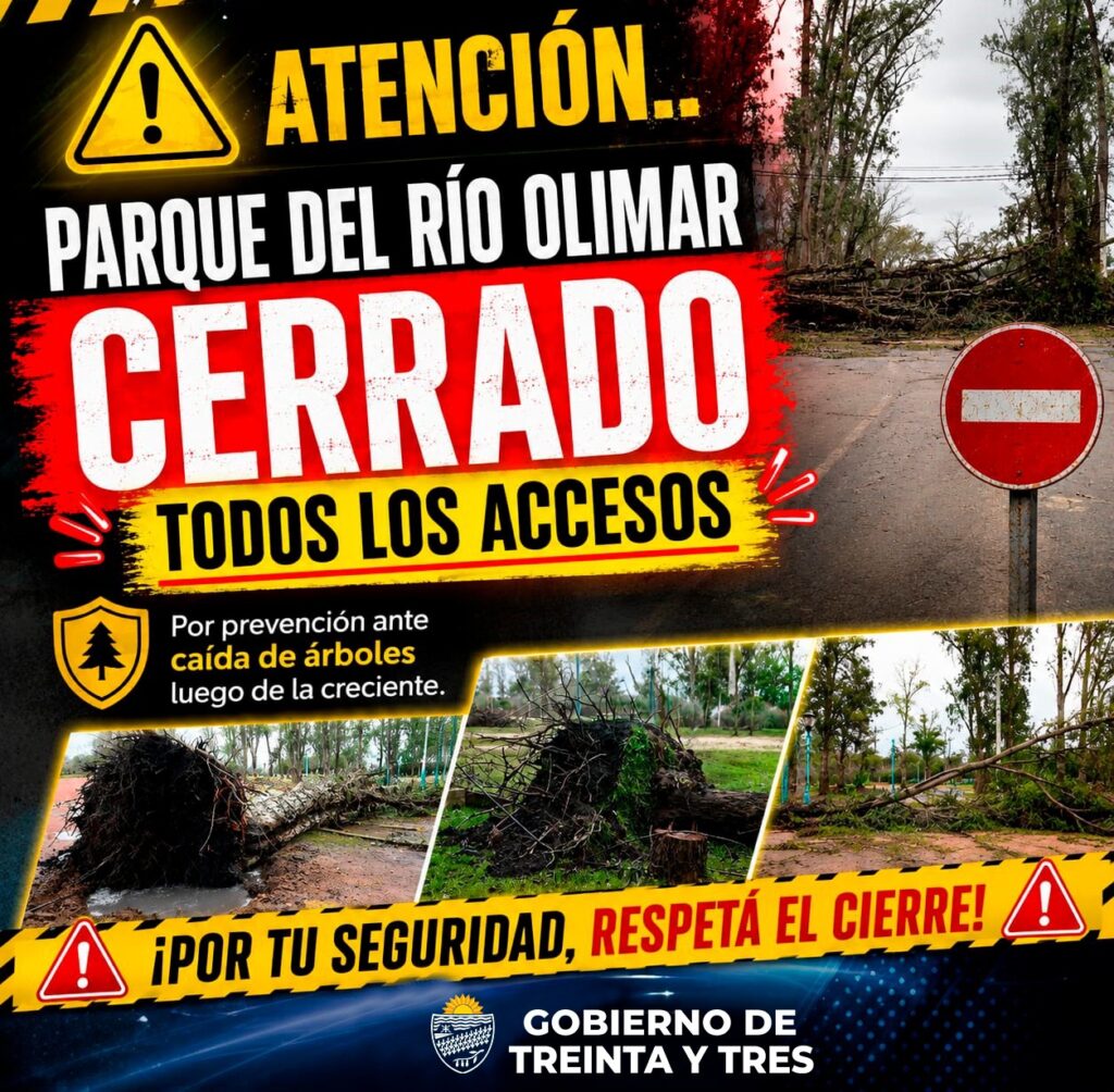 ⚠️ Cierran el Parque del Río Olimar por riesgo de caída de árboles: la Intendencia pide no ingresar