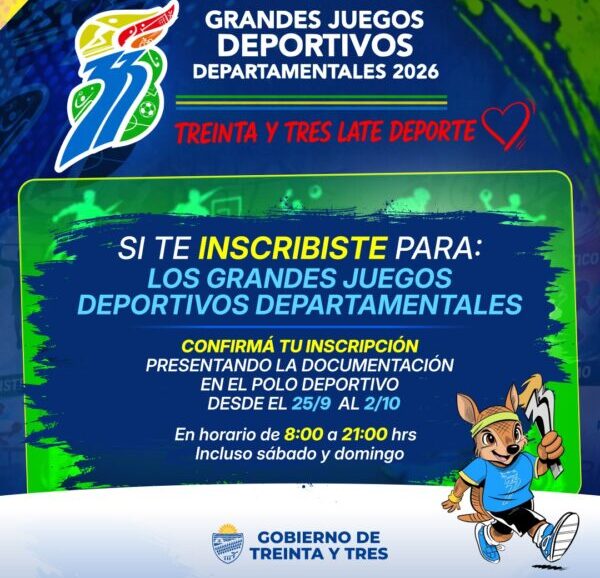 GRANDES JUEGOS DEPORTIVOS DE TREINTA Y TRES: CONTINÚA LA RECEPCIÓN DE DOCUMENTACIÓN